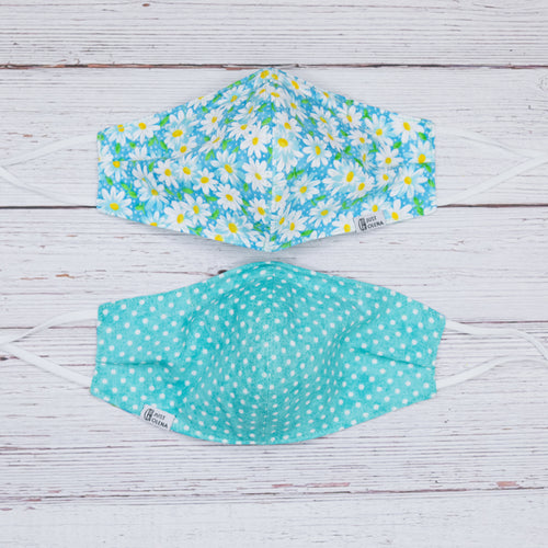 Vera with Polka Dotted Turquoise Reversible Mask