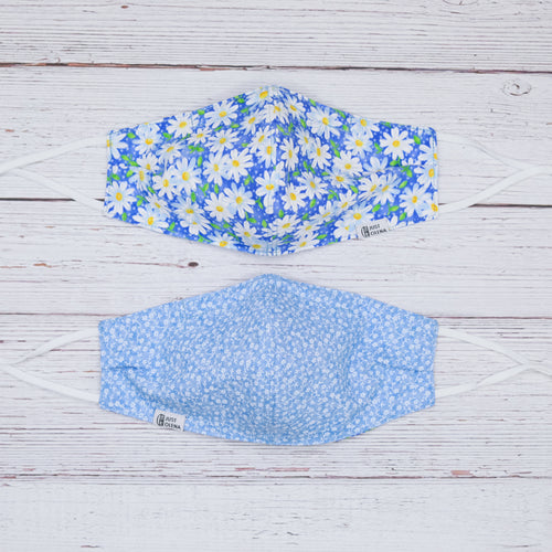 Meadow with Small Blue Floral Pattern Reversible Mask