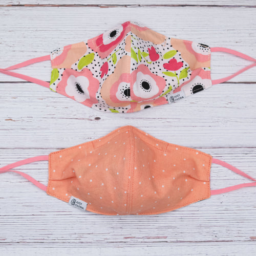 Kids Riley with Polka Dotted Coral Reversible Mask