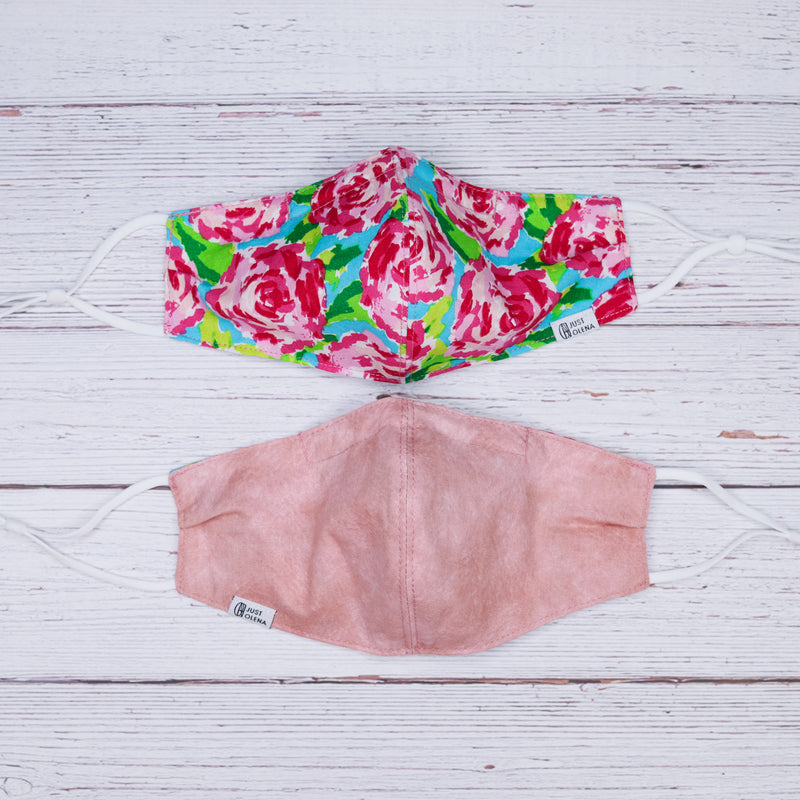 Rose with Pink Tye-Die Reversible Mask