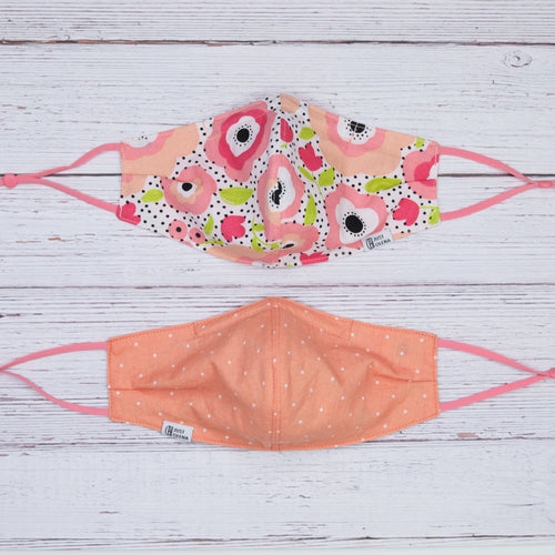 Riley with Polka Dotted Coral Reversible Mask