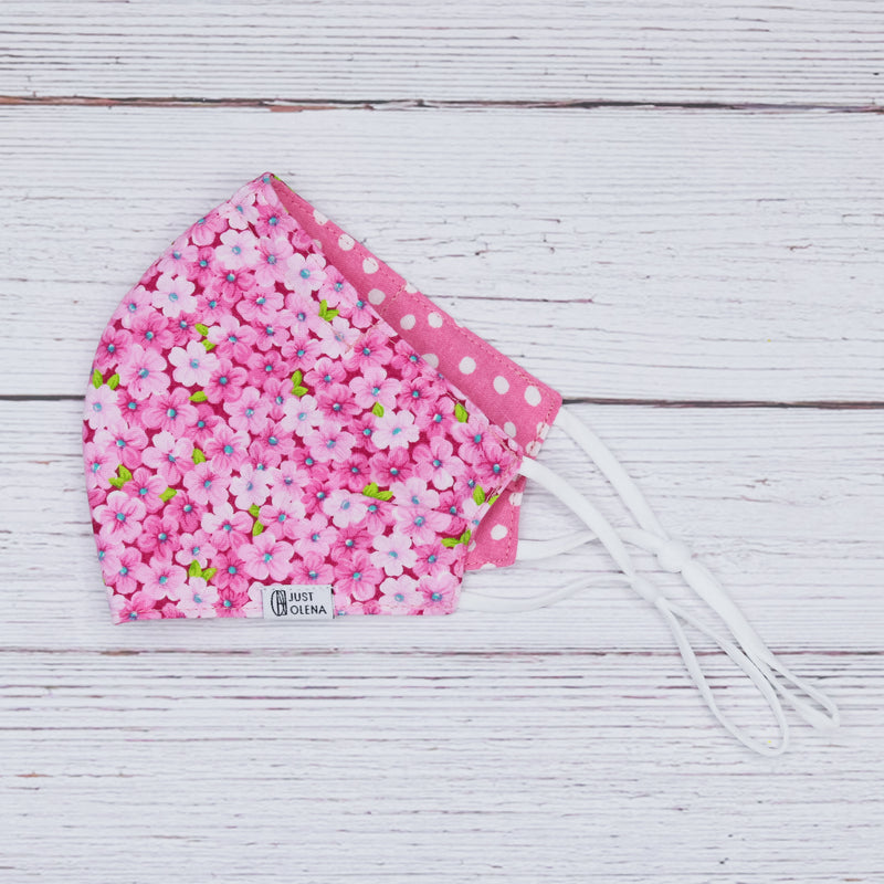 Dahlia with Polka Dotted Pink Reversible Mask