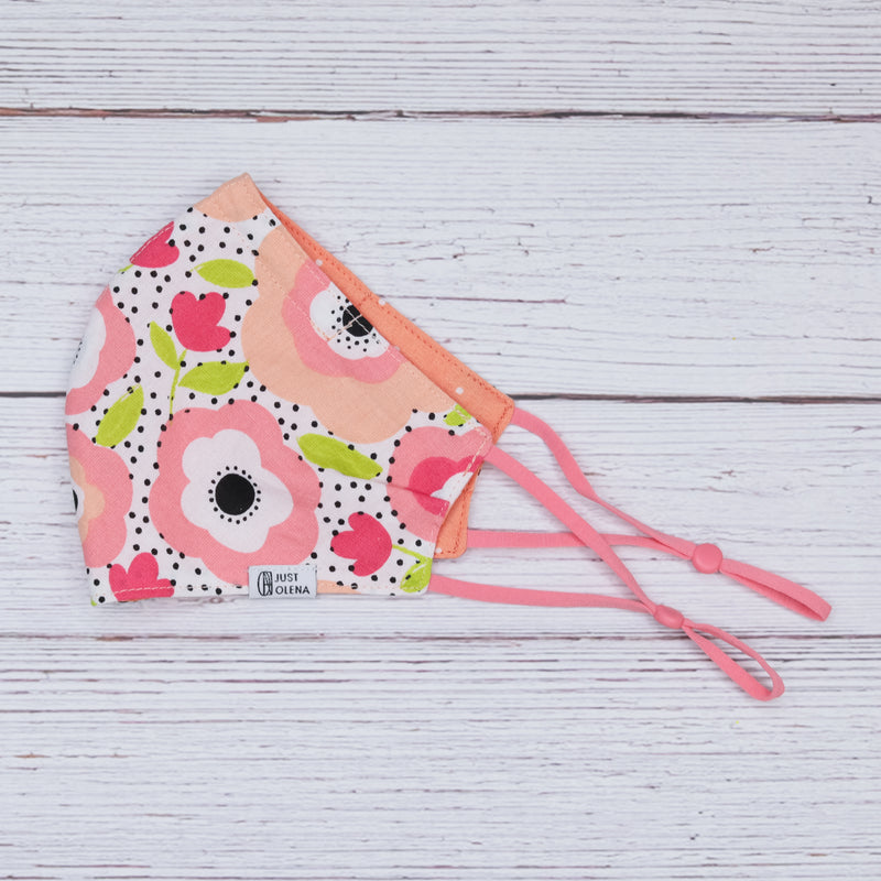 Riley with Polka Dotted Coral Reversible Mask