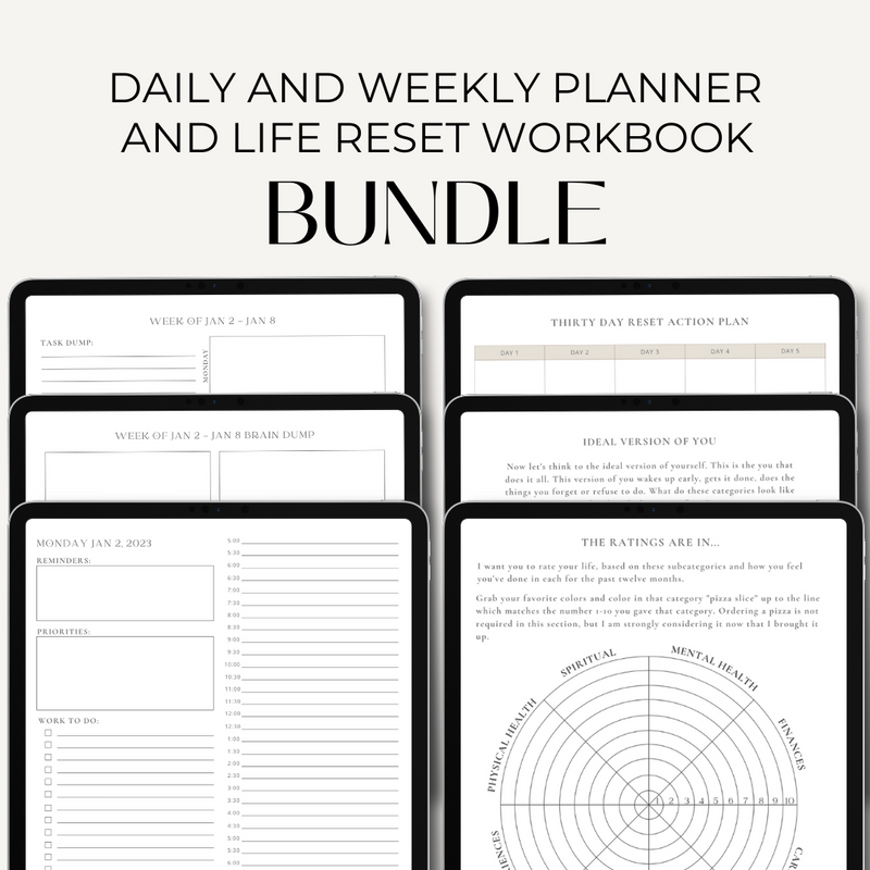 Bundle Life Reset Workbook and Daily and Weekly Planner