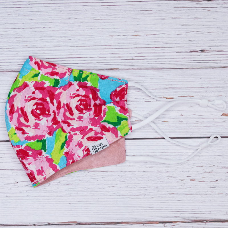 Rose with Pink Tye-Die Reversible Mask
