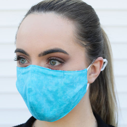 Rose with Blue Tie-Dye Reversible Mask